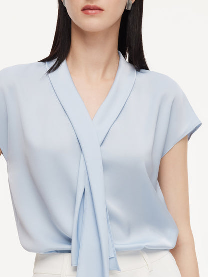 22MM Mulberry Silk Tie Neck Women Blouse