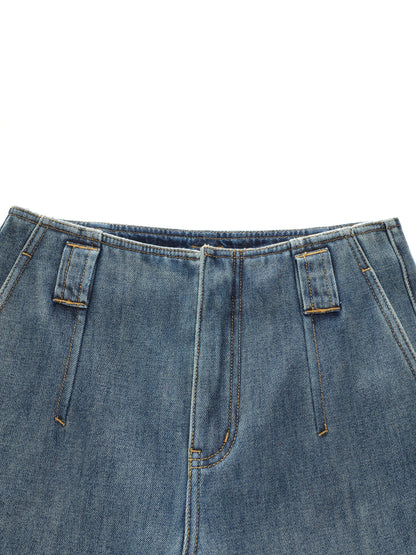 100% Cotton Denim Fleece Lined Women Wide Leg Jeans