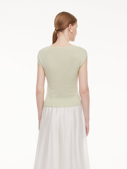 Tencel Mulberry Silk Cowl Neck Women Cap Sleeve Knit Top