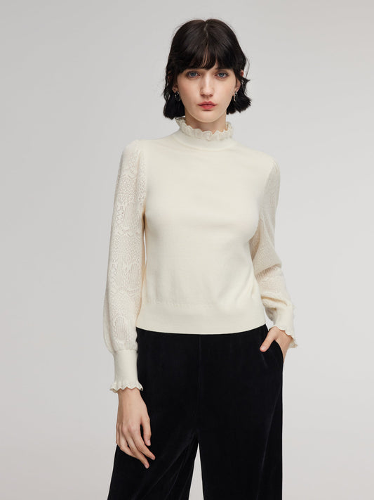 Tencel Wool Blend Ruffle Neck Women Sweater