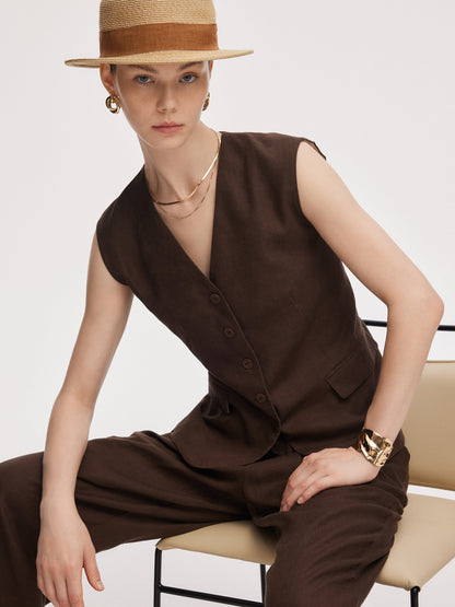 100% Linen Women V-Neck Vest