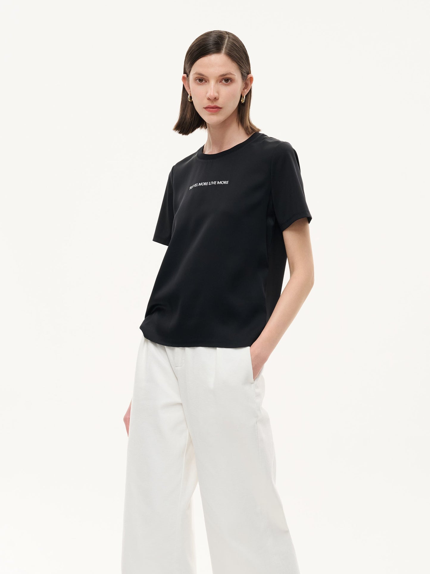 22MM Mulberry Silk Tencel Blend Women Letter Print T-Shirt