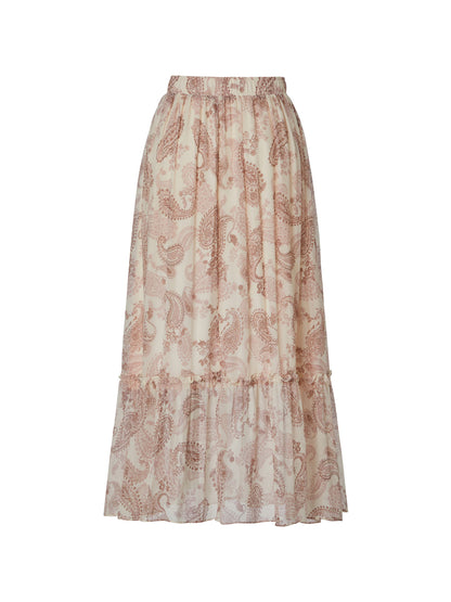 100% 10MM Mulberry Silk Paisley Print Women Skirt With Hairband