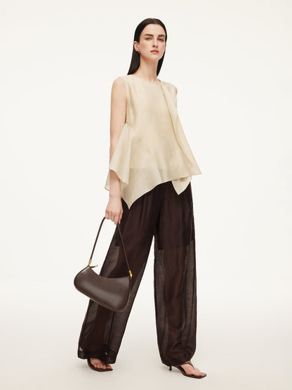 Lyocell Blend Ruffle-Detailing Women Tank Top