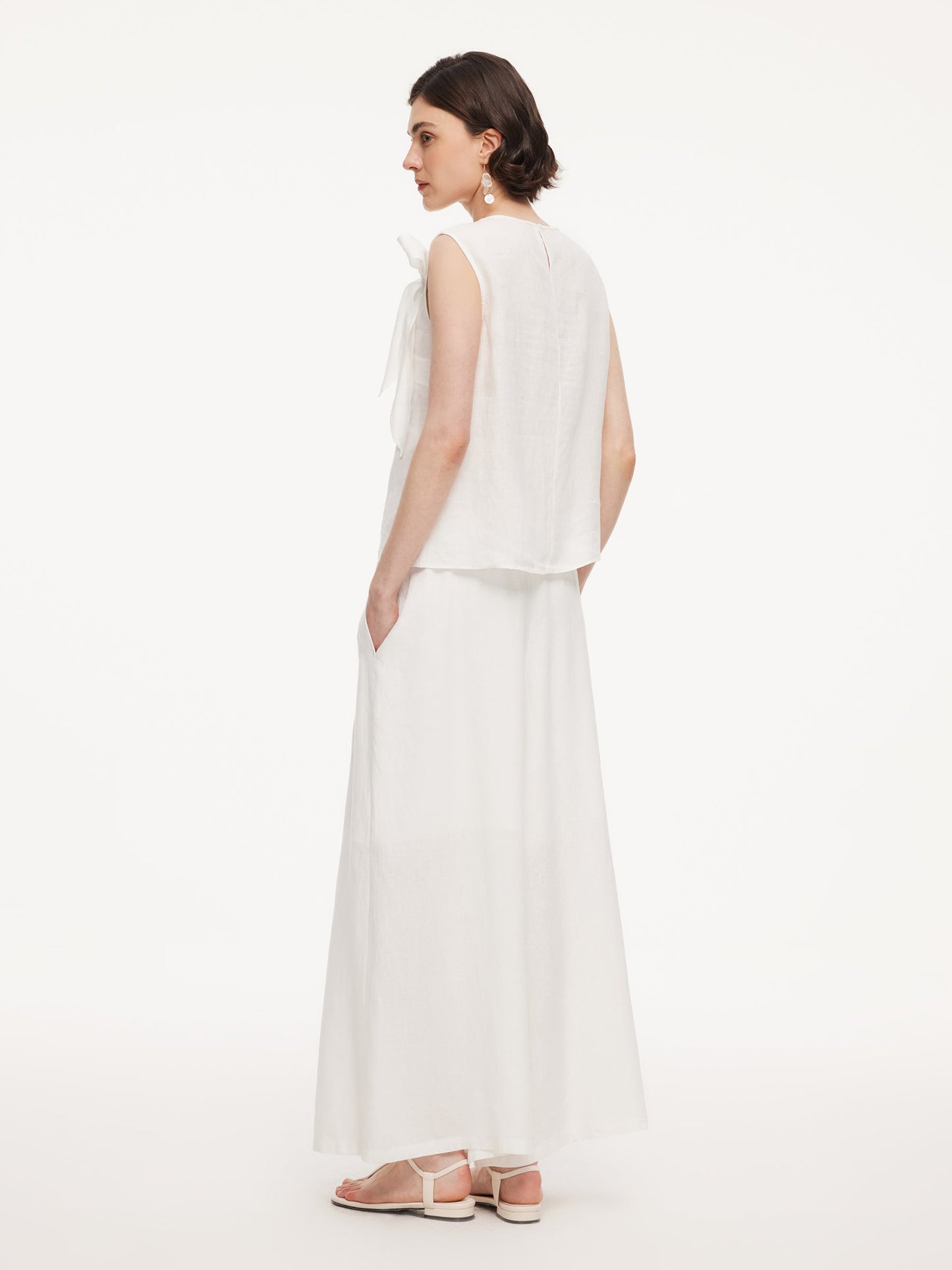 100% Linen Front Knot Tank Top And Pants Two-Piece Set