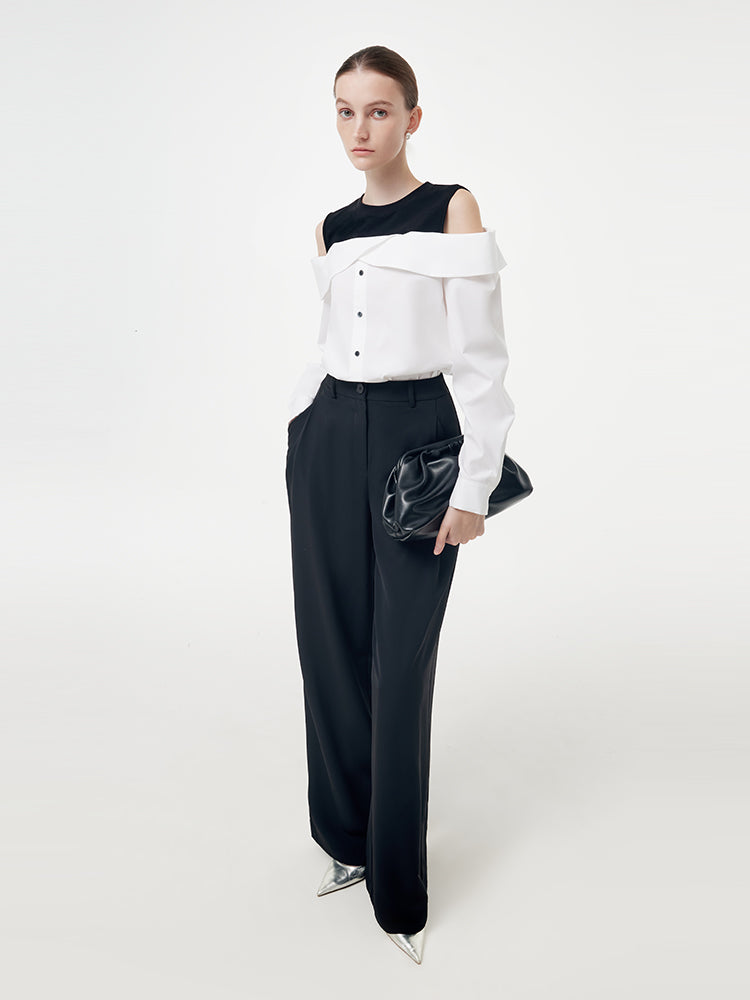 Cold Shoulder Color Block Women Shirt