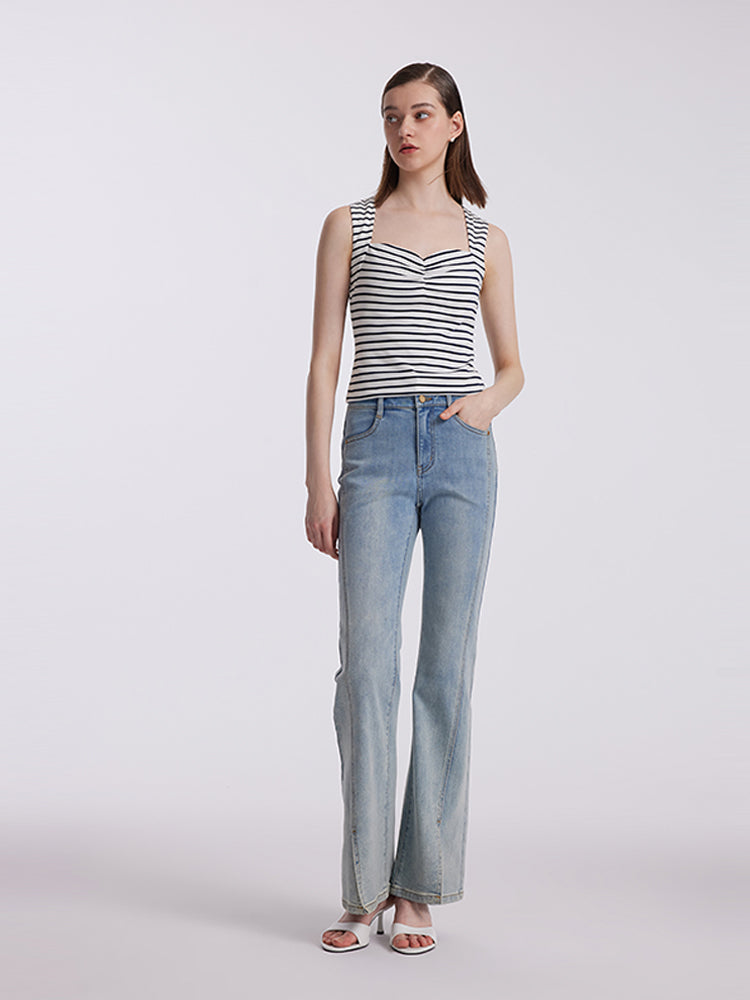 Striped Knitted Camisole With Detachable Chest Pads