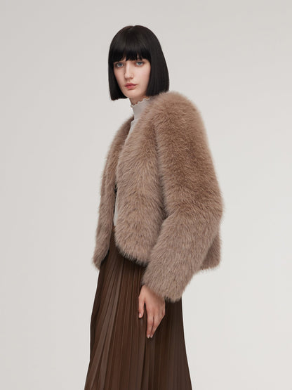 Eco-friendly Fur V-Neck Women Coat