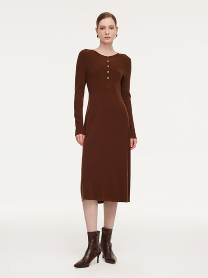 Tencel Wool Blend Women Midi Dress With Leather Belt