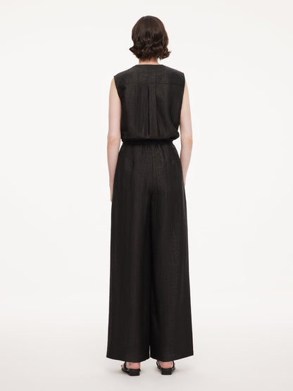 18MM Gambiered Canton Gauze Women Drawstring Waist Wide Leg Pants