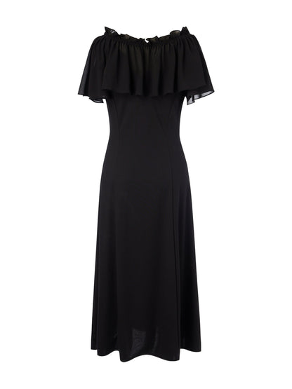 Tencel Blend Sleeveless Women Knit Midi Dress With Detachable Flounce Overlay