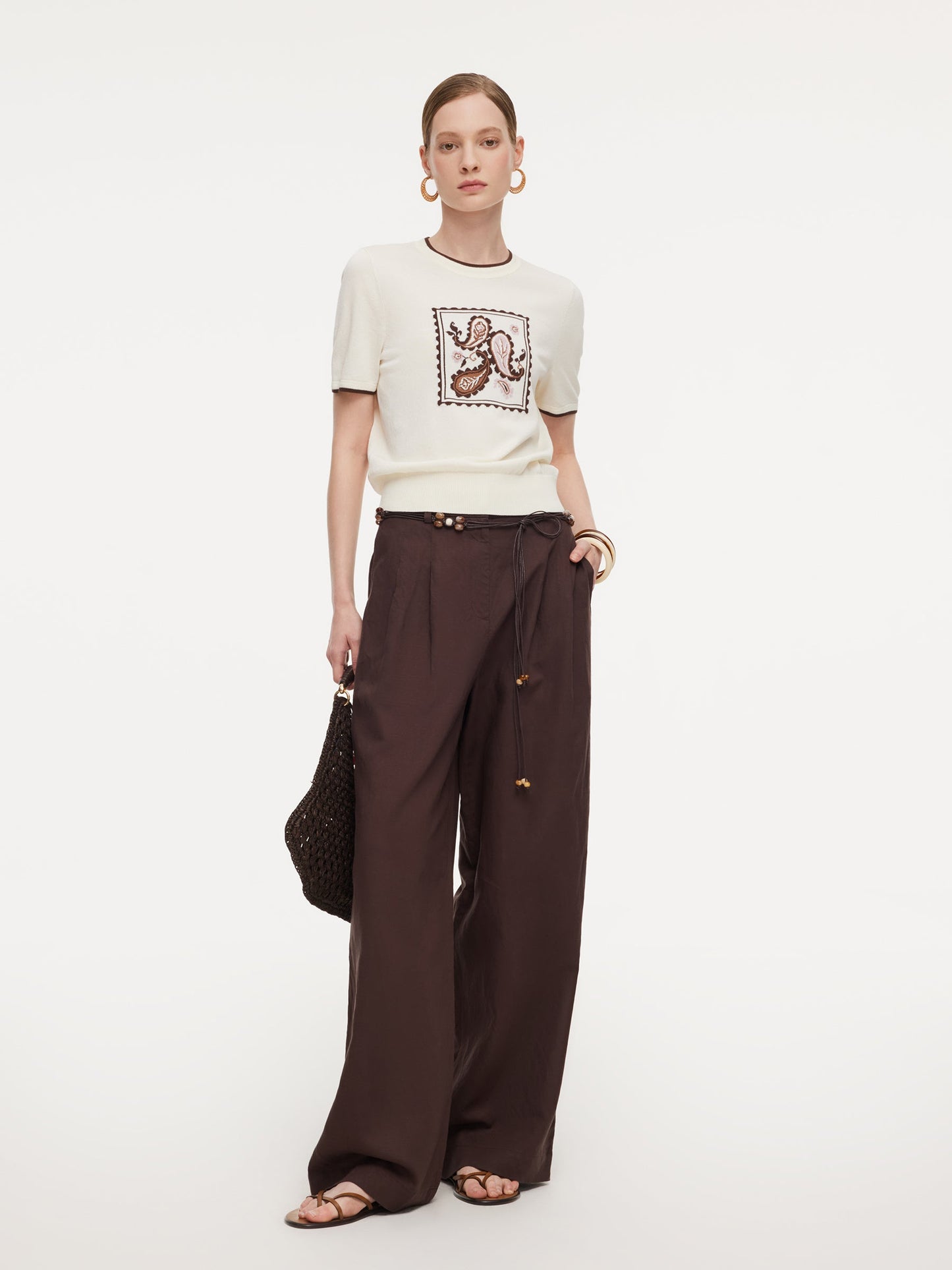 Lyocell Blend Contrast Trim Women Knit Top