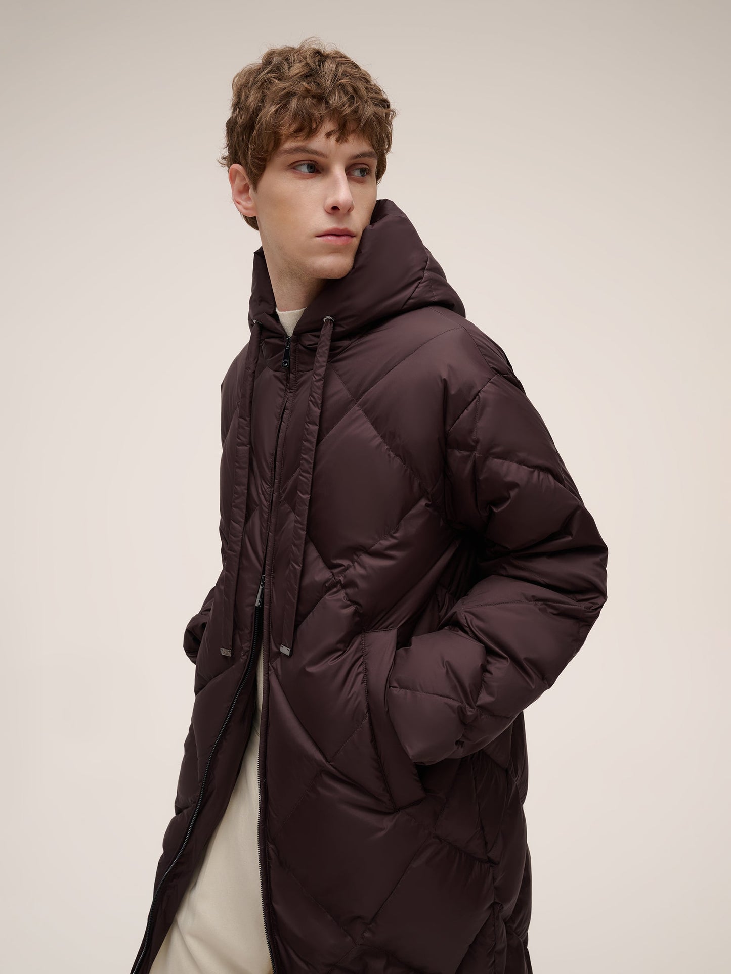 Diamond Quilted Hooded Unisex Long Goose Down Coat