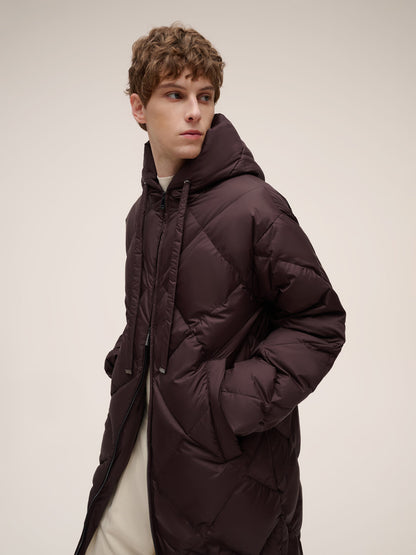 Diamond Quilted Hooded Unisex Long Goose Down Coat