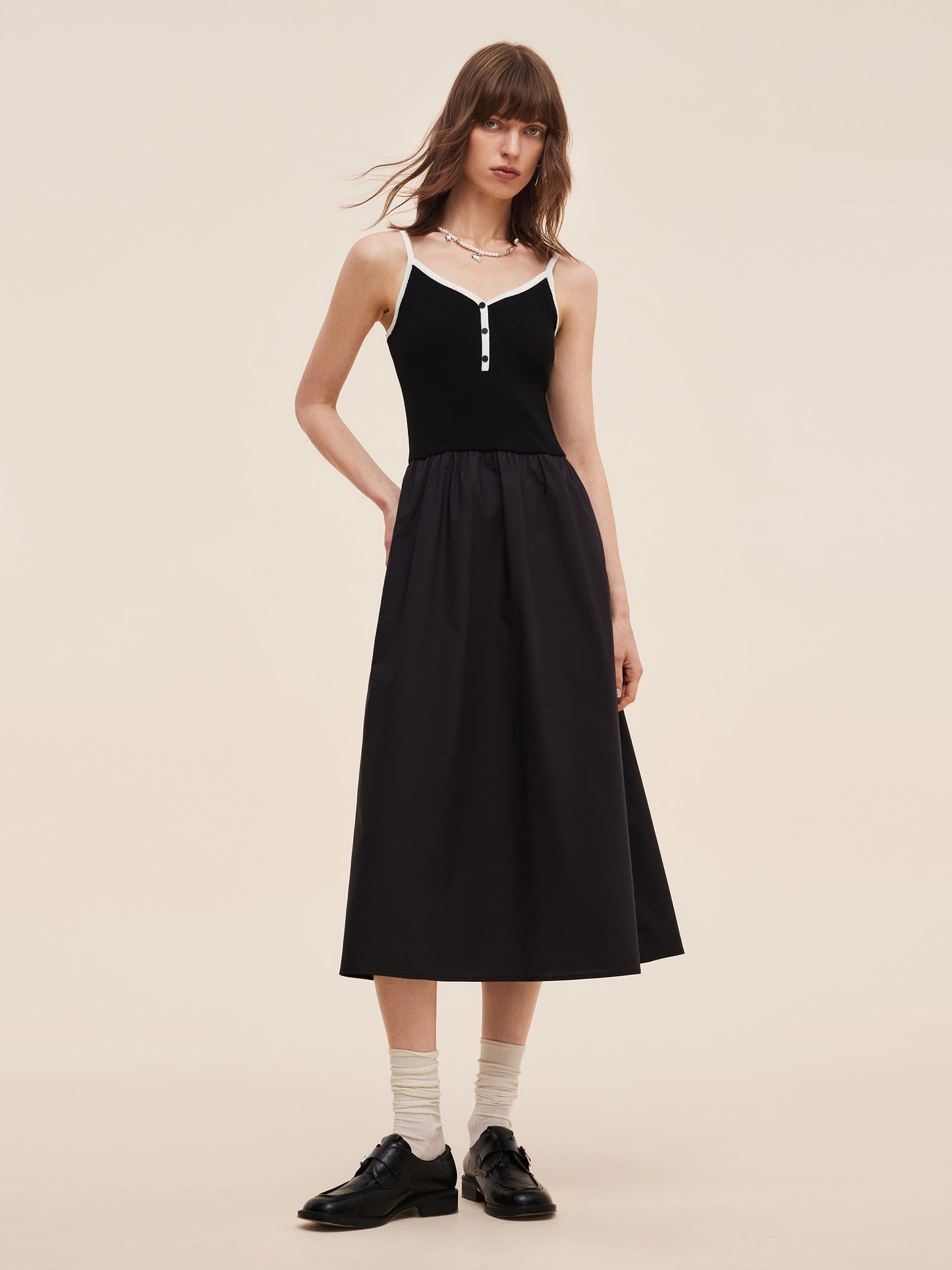 Lyocell Blend Cardigan And Patchwork Strap Maxi Dress Two-Piece Set