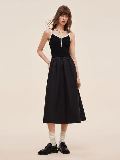 Lyocell Blend Cardigan And Patchwork Strap Maxi Dress Two-Piece Set