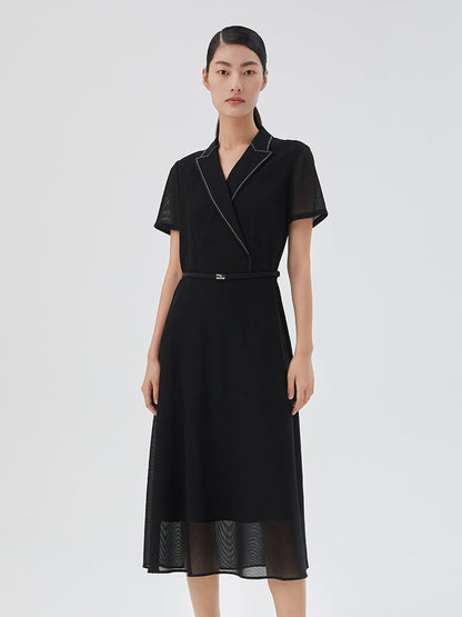 Triacetate Mesh Gathered Waist Midi Dress