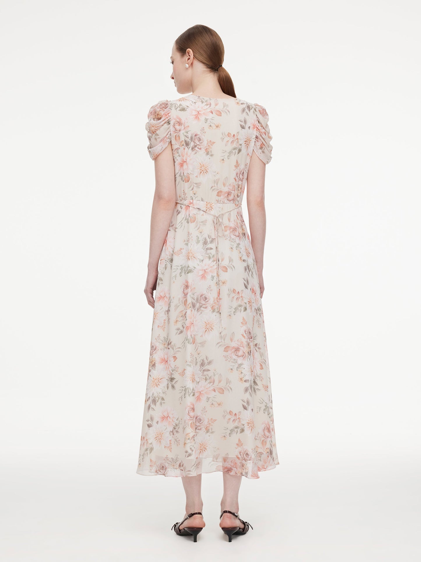 10MM Mulberry Silk Floral Print Women V-Neck Maxi Dress