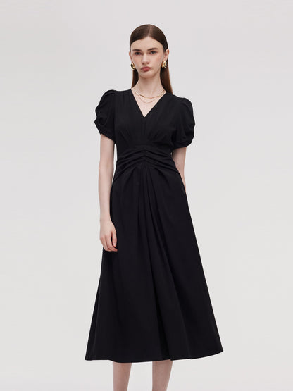 Pre-Order Pleated V-Neck Women Knit Maxi Dress