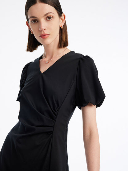 Ruched Mermaid V-Neck Midi Dress