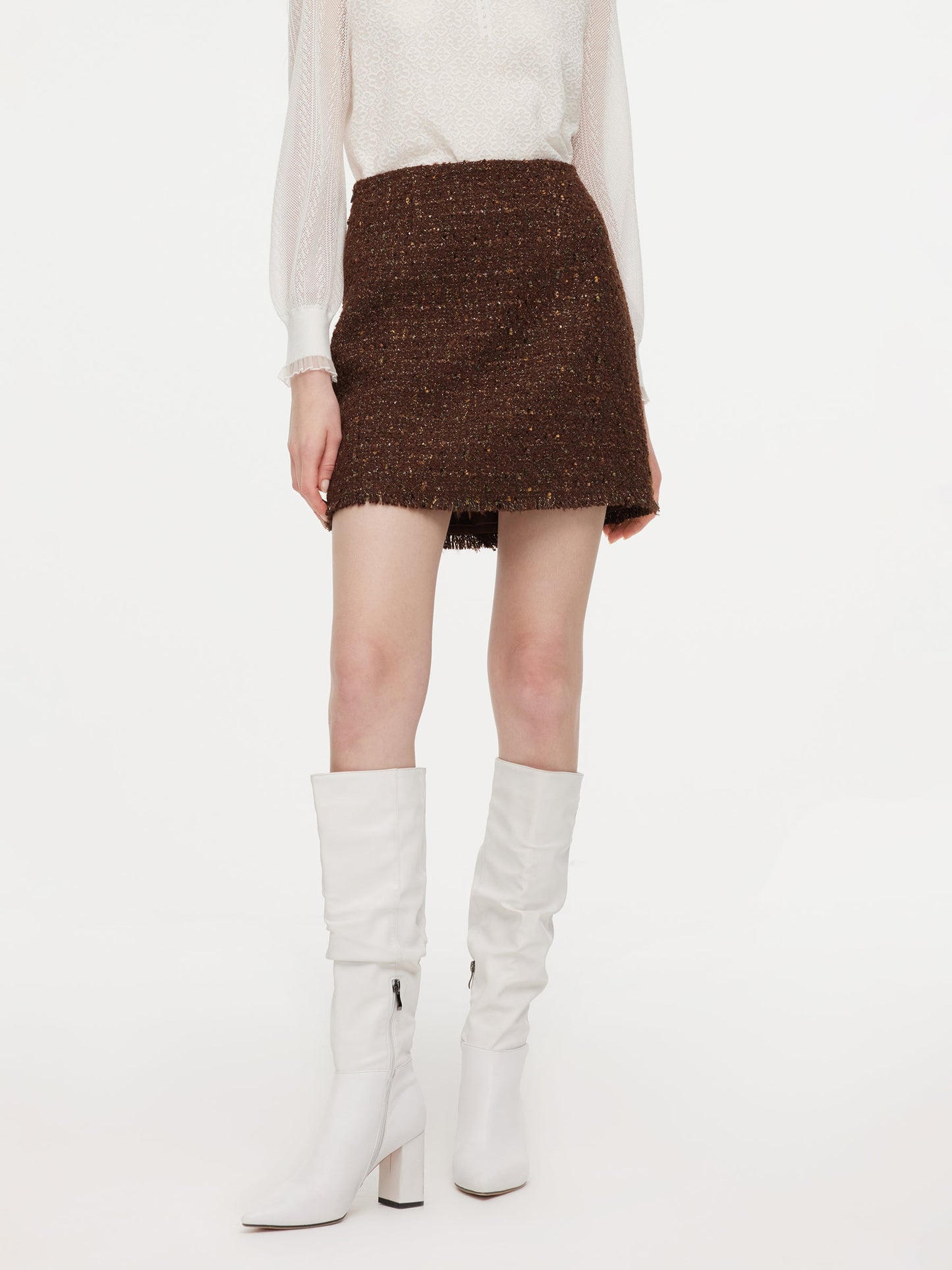 [Preview] Wool Blend Tweed Sequins Women A-Line Skirt