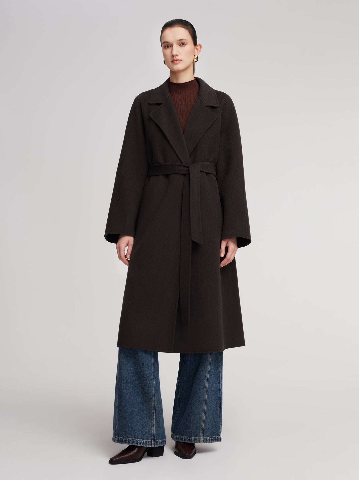 Cashmere Wool Blend Double-Faced Unisex Wrap Overcoat