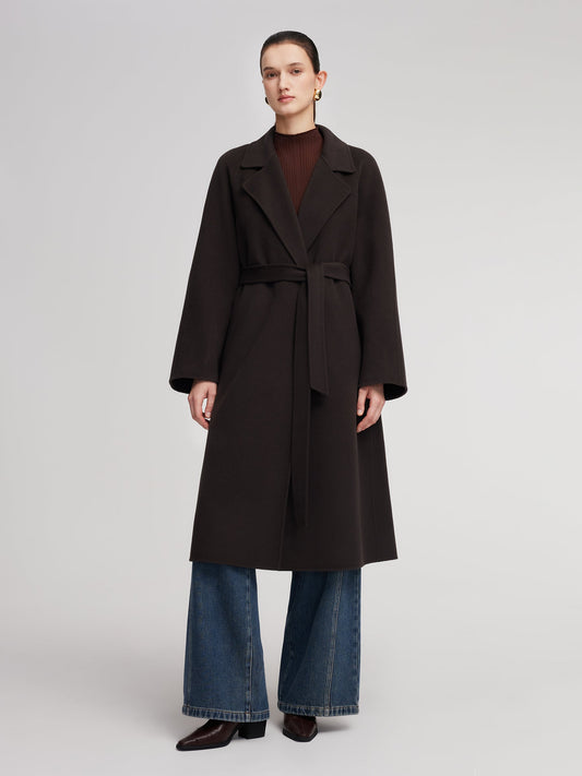 Cashmere Wool Blend Double-Faced Unisex Wrap Overcoat
