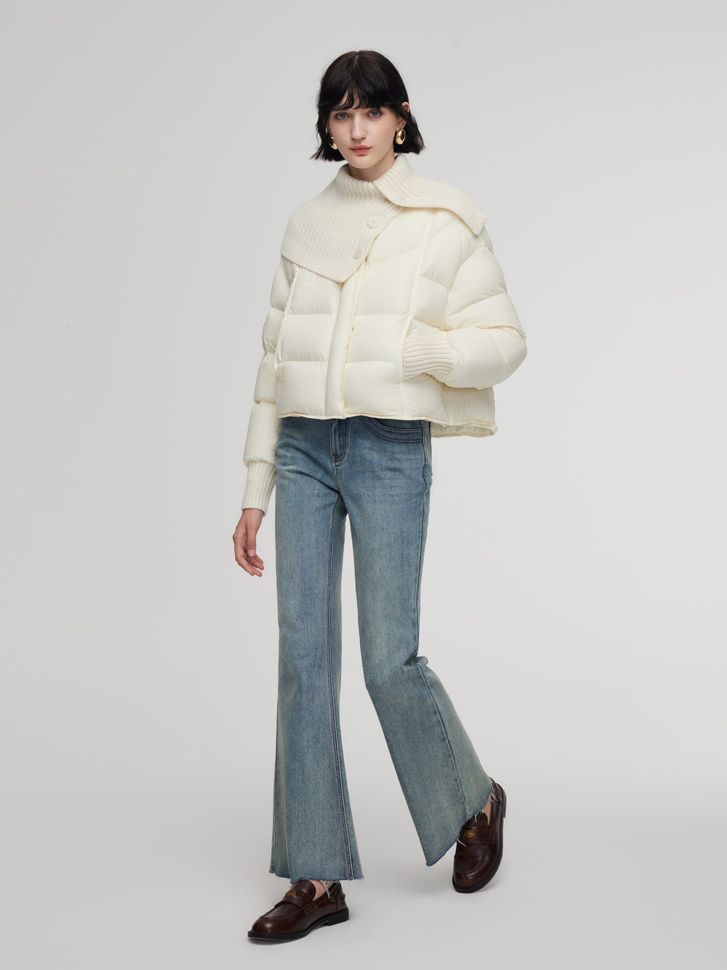 Cocoon Knitted Convertible Collar Goose Down Jacket