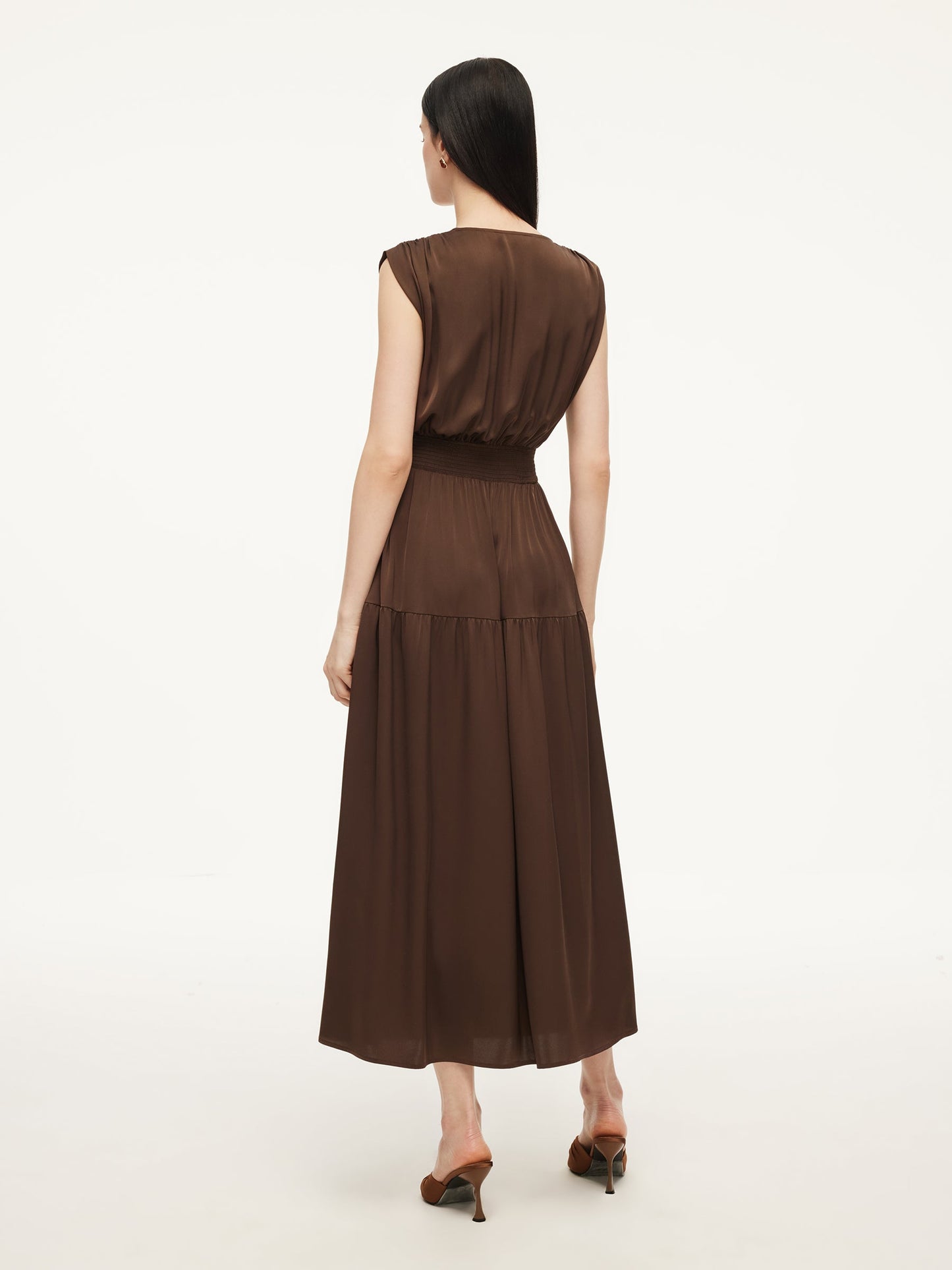 22MM Mulberry Silk Smocked Waist Women Maxi Dress