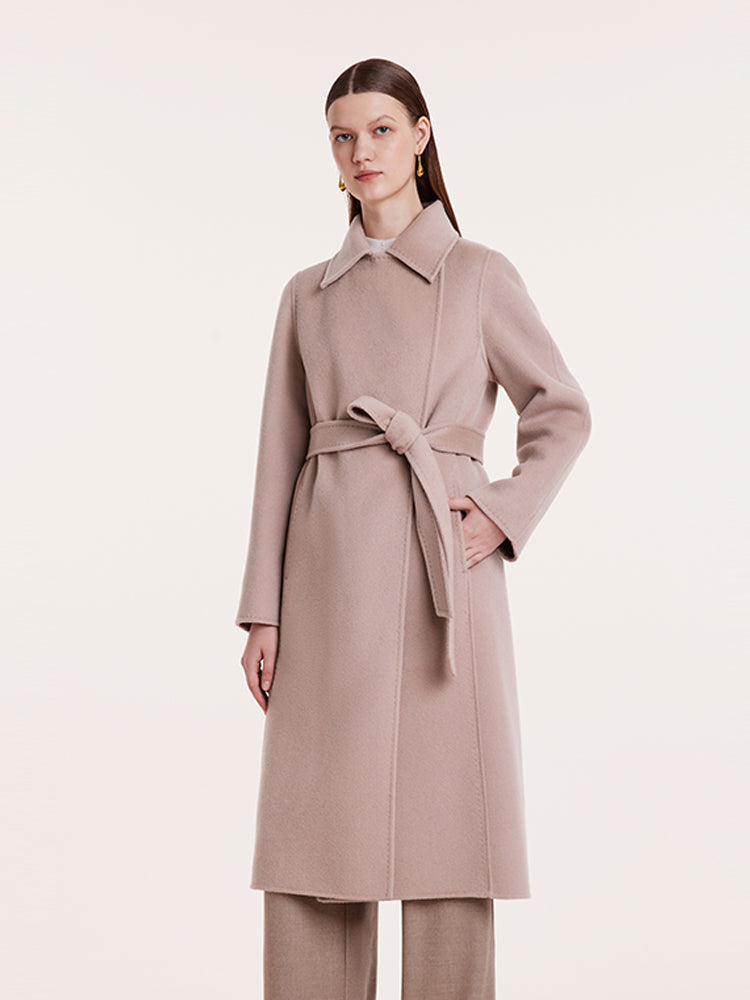 Pink Pure Cashmere Straight Lapel Women Coat