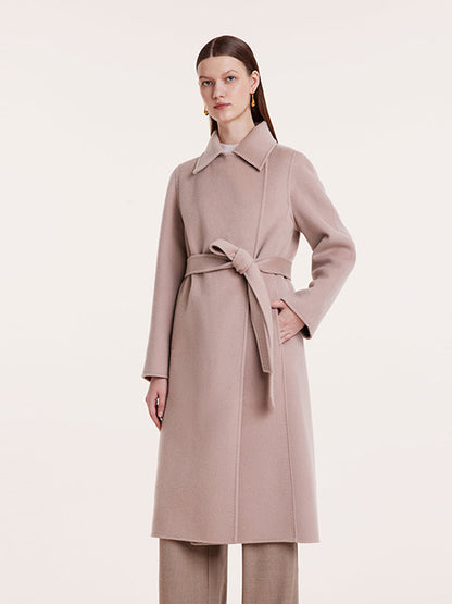 Pink Pure Cashmere Straight Lapel Women Coat