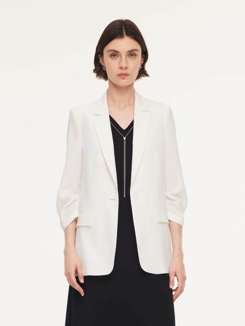 Triacetate Blend One Button Women Ruched Sleeve Blazer