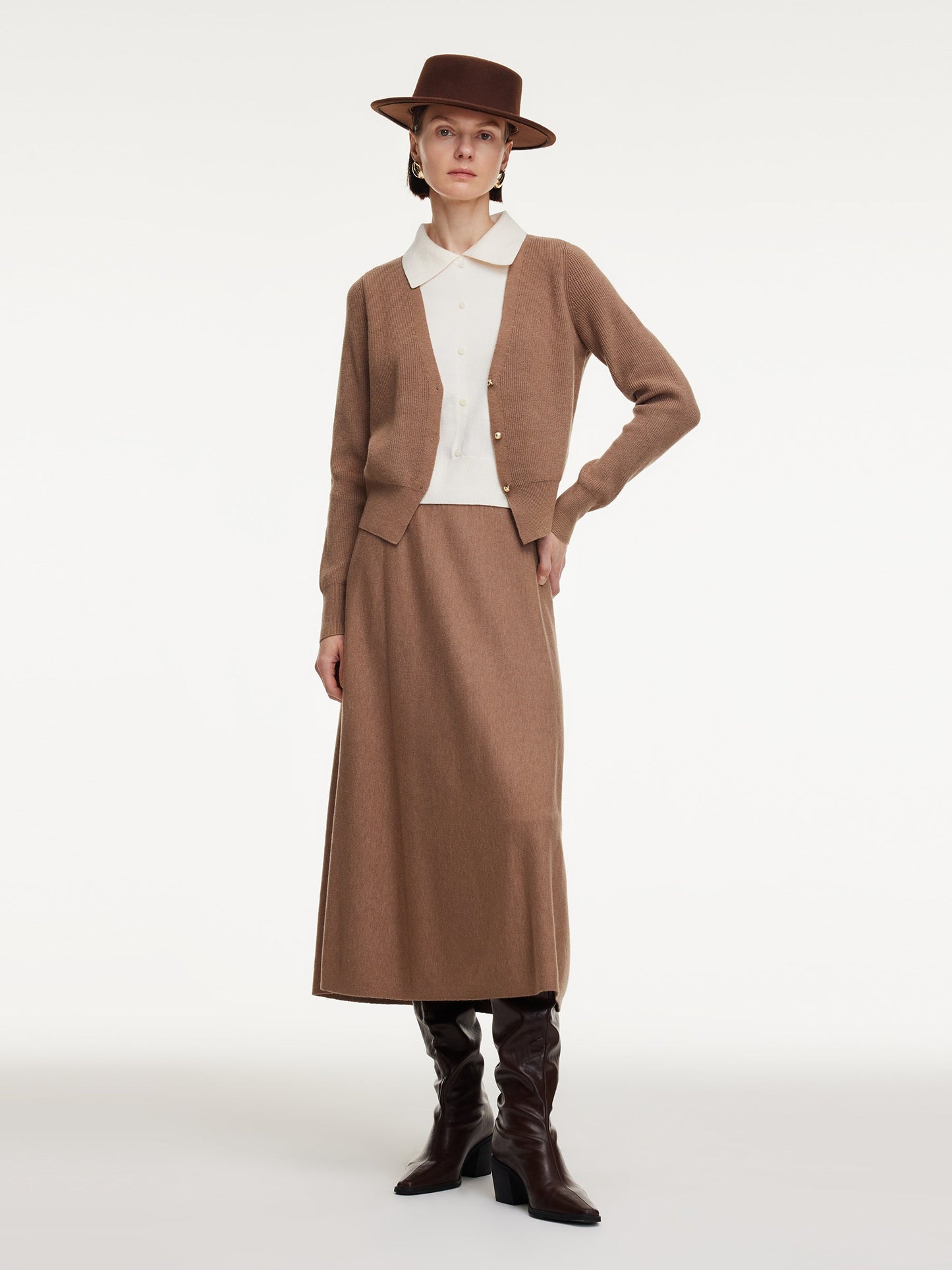 Faux-Layered Knit Top And Skirt Two-Piece Set