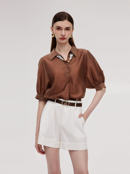 Tencel Blend Loose Fit Women Blouse With Silk Scarf