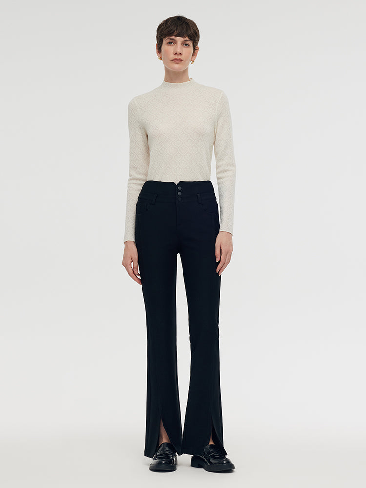 Knitted Slit Flared Women Pants