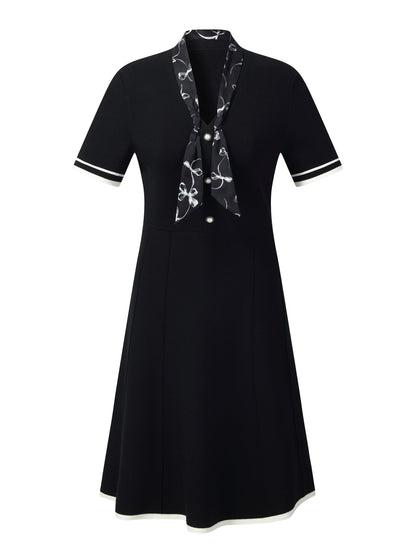 Lyocell Blend Women Knit Midi Dress With Detachable Silky Scarf
