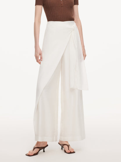 Lyocell Acetate Linen Blend Tie Front Women Pants