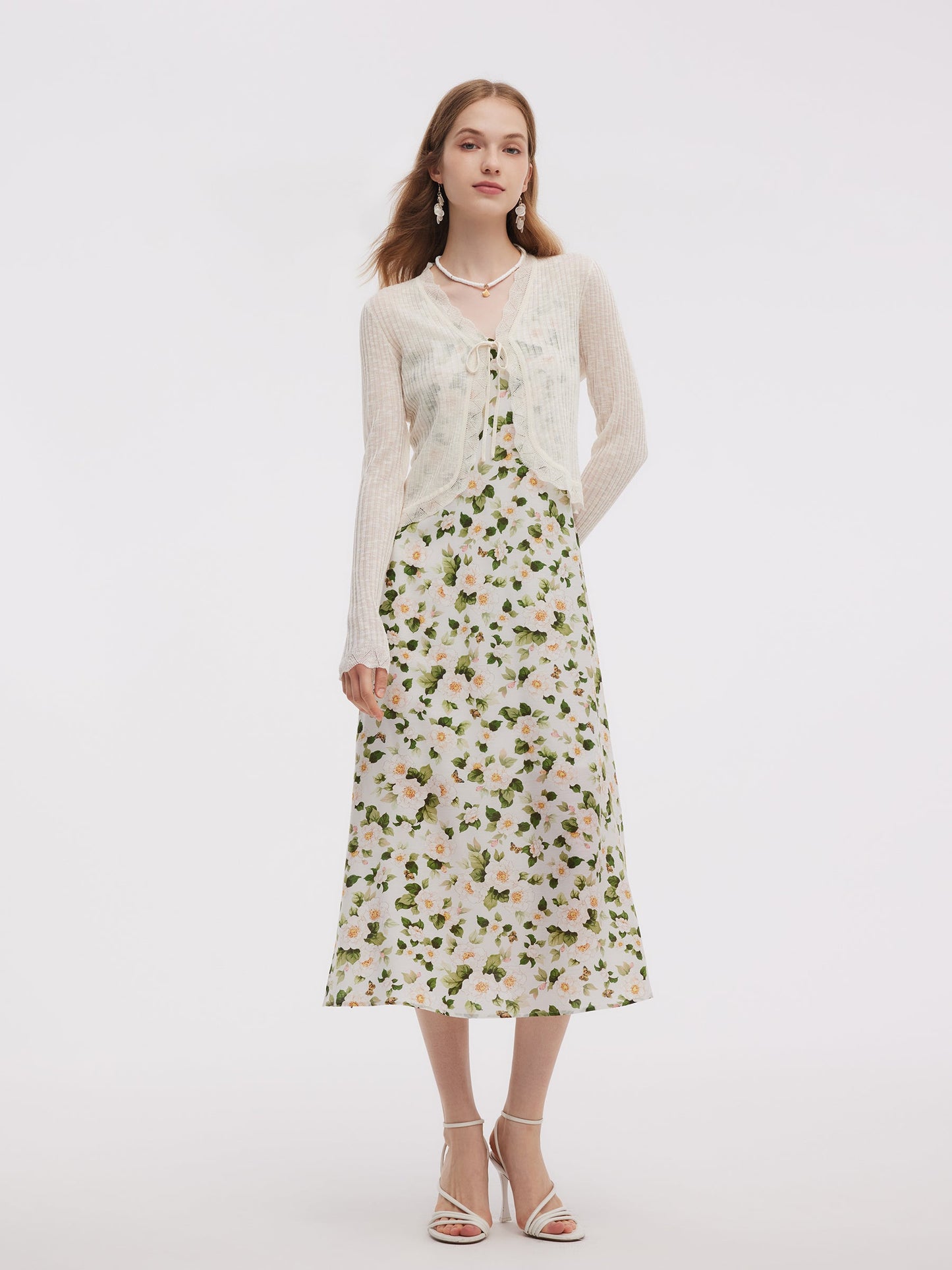 Wavy Trim Tie Front Women Cardigan