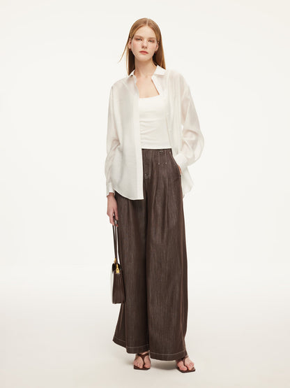 Tencel Acetate Linen Blend Women Sheer Oversized Shirt & Camisole Two-Piece Set