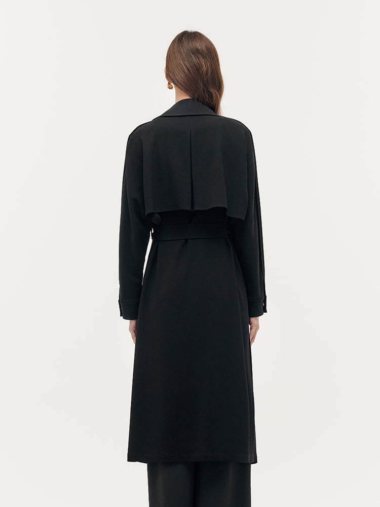 Triacetate Magnetic Button Cuffs Women Trench Coat With Belt