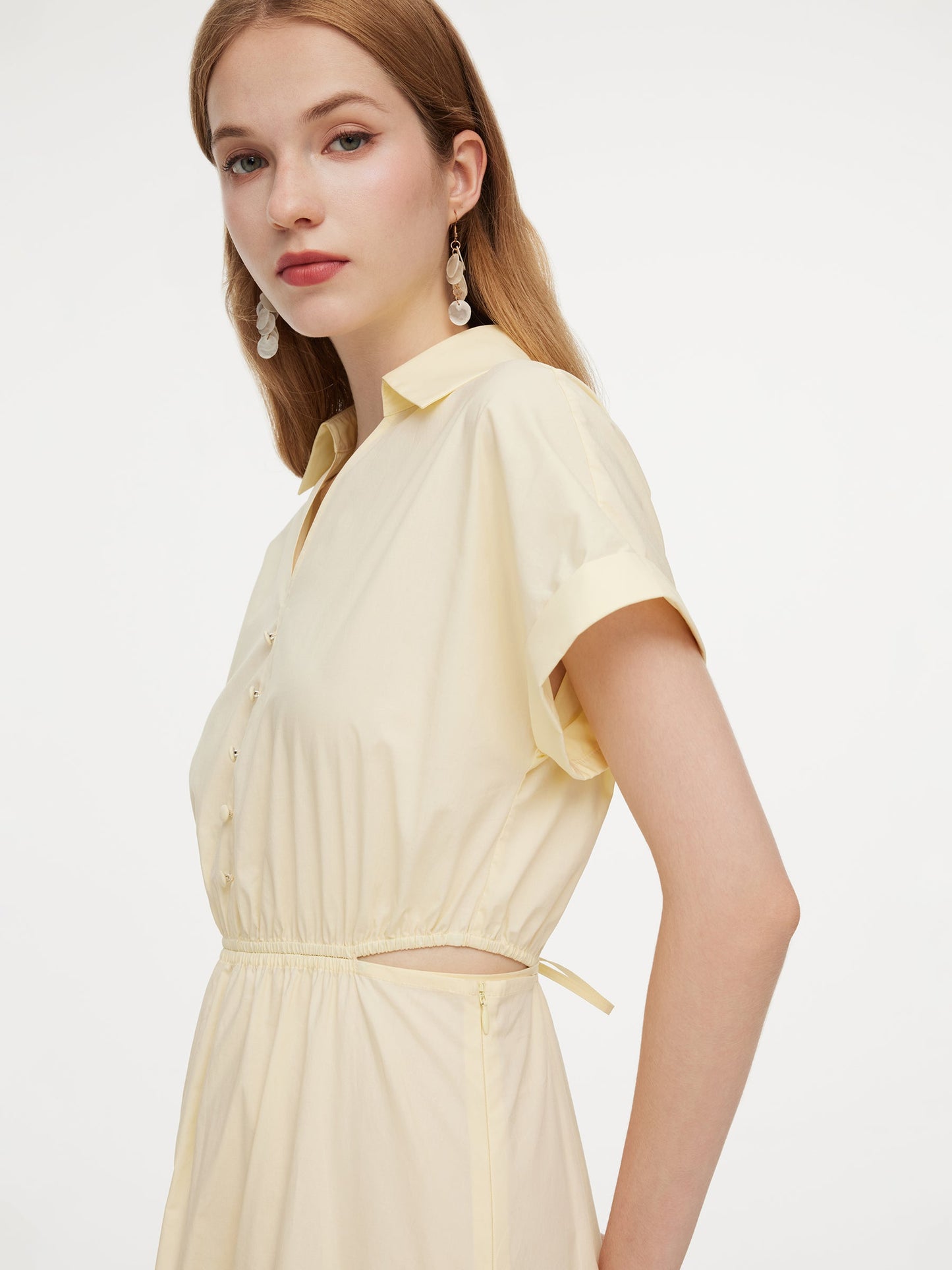 100% Cotton V-Neck Back Tie Women Maxi Shirt Dress