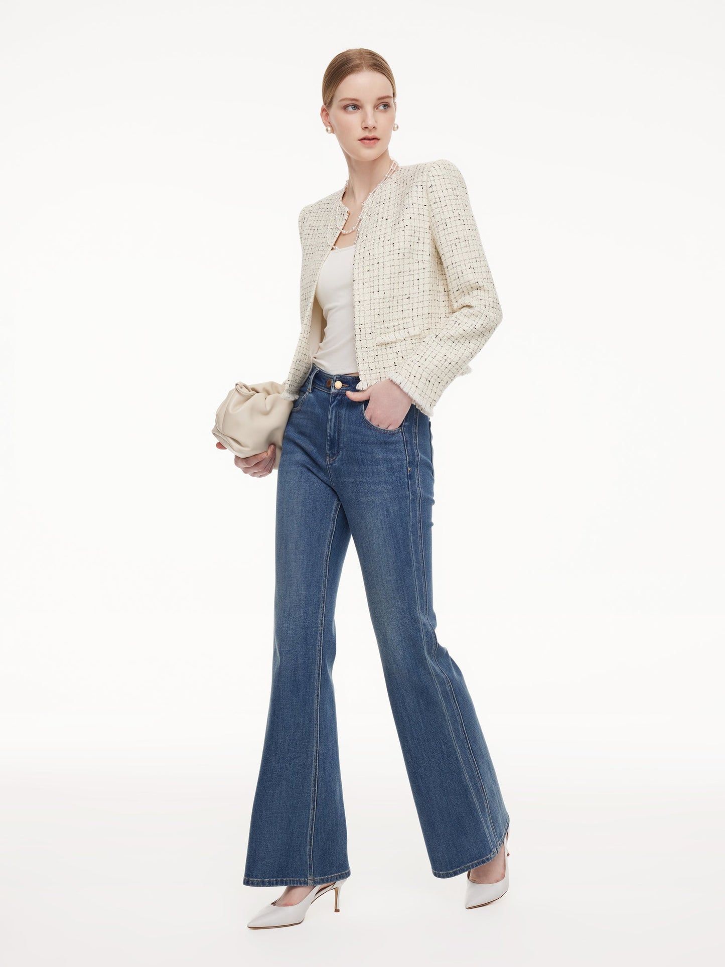 Wool Blend Tweed Frayed Hem Women Jacket