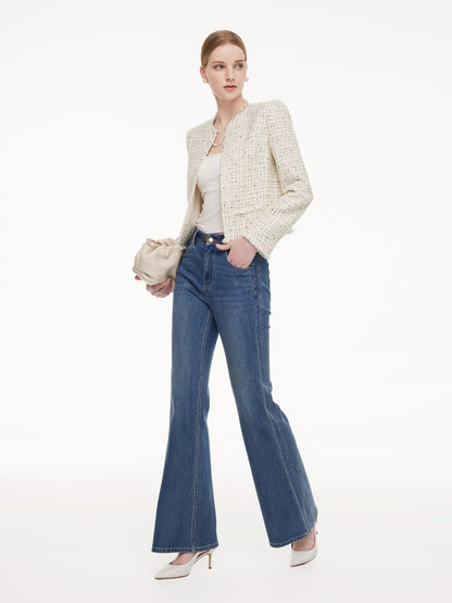 Wool Blend Tweed Frayed Hem Women Jacket
