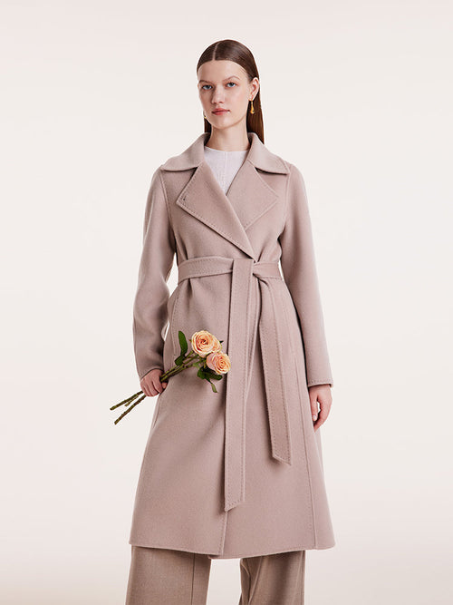 Pink Pure Cashmere Straight Lapel Women Coat
