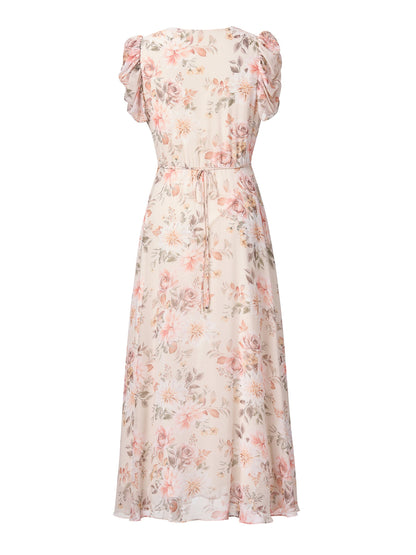 10MM Mulberry Silk Floral Print Women V-Neck Maxi Dress