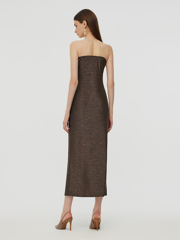Glitter Women Party Slip Maxi Dress With Detachable Spaghetti Strap