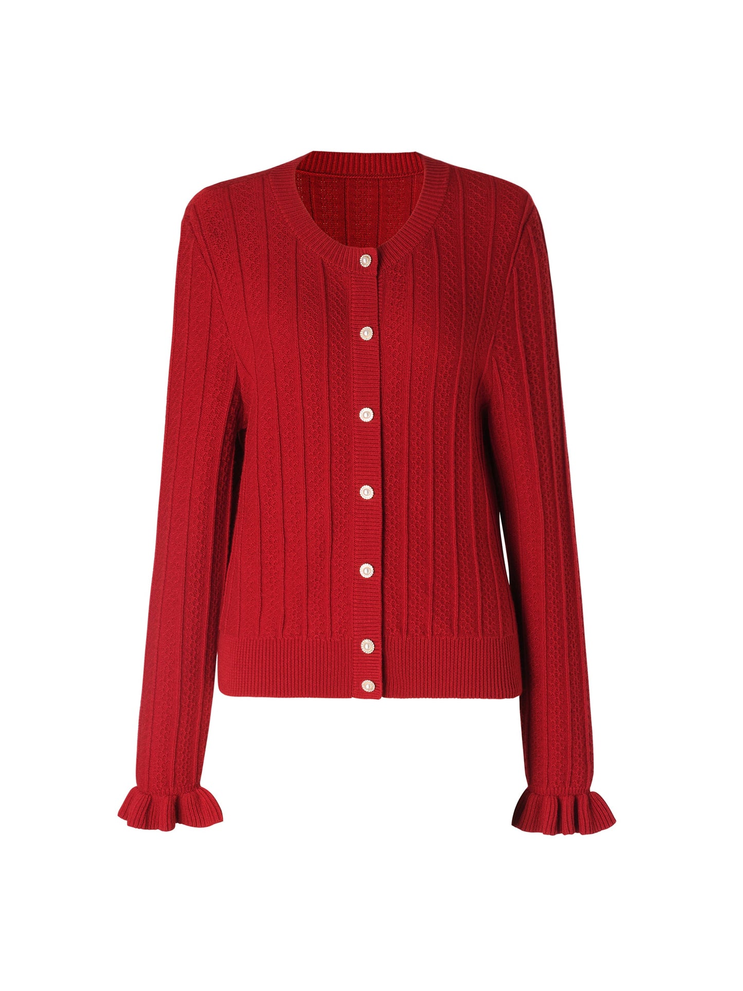 Tencel Wool Blend Ruffle Cuff Women Cardigan