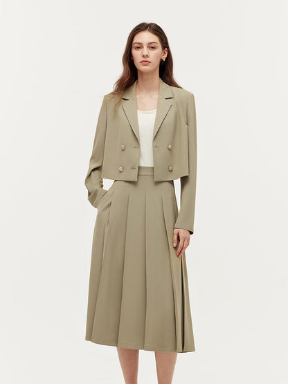 Crop Blazer And Camisole And Pleated Midi Skirt Three-Piece Set