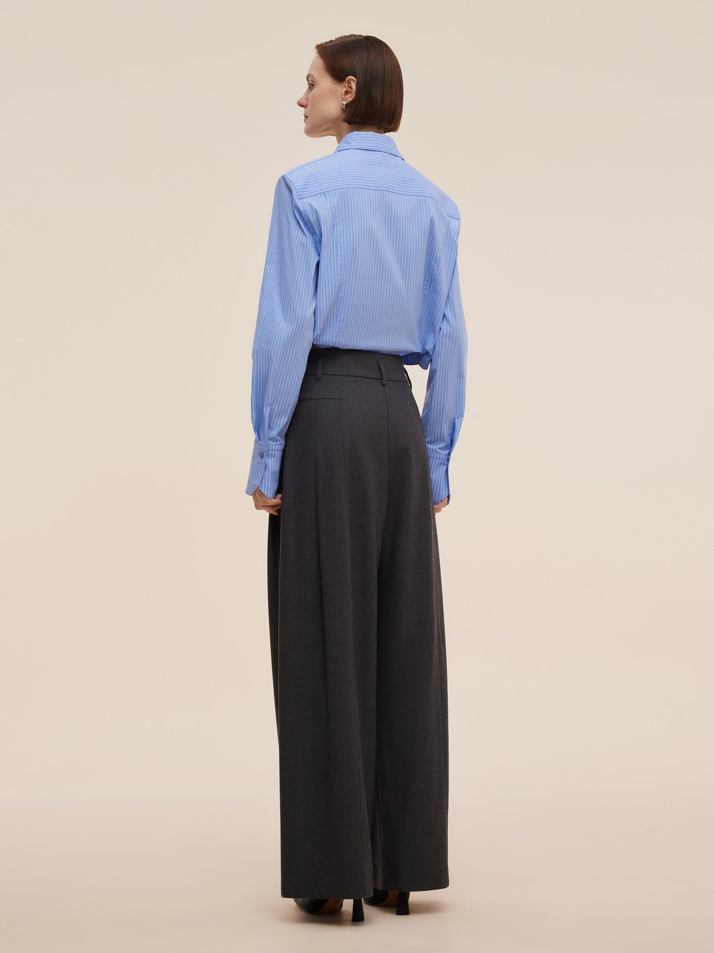 Wool Blend Women High Waisted Wide Leg Pants