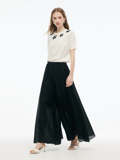 Tencel Blend Elastic Waist Women Culottes